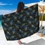 Embroidery Peacock Feather Print Beach Sarong Wrap