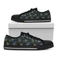 Embroidery Peacock Feather Print Black Low Top Sneakers