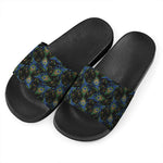 Embroidery Peacock Feather Print Black Slide Sandals