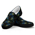 Embroidery Peacock Feather Print Black Slip On Sneakers