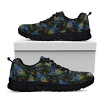 Embroidery Peacock Feather Print Black Sneakers