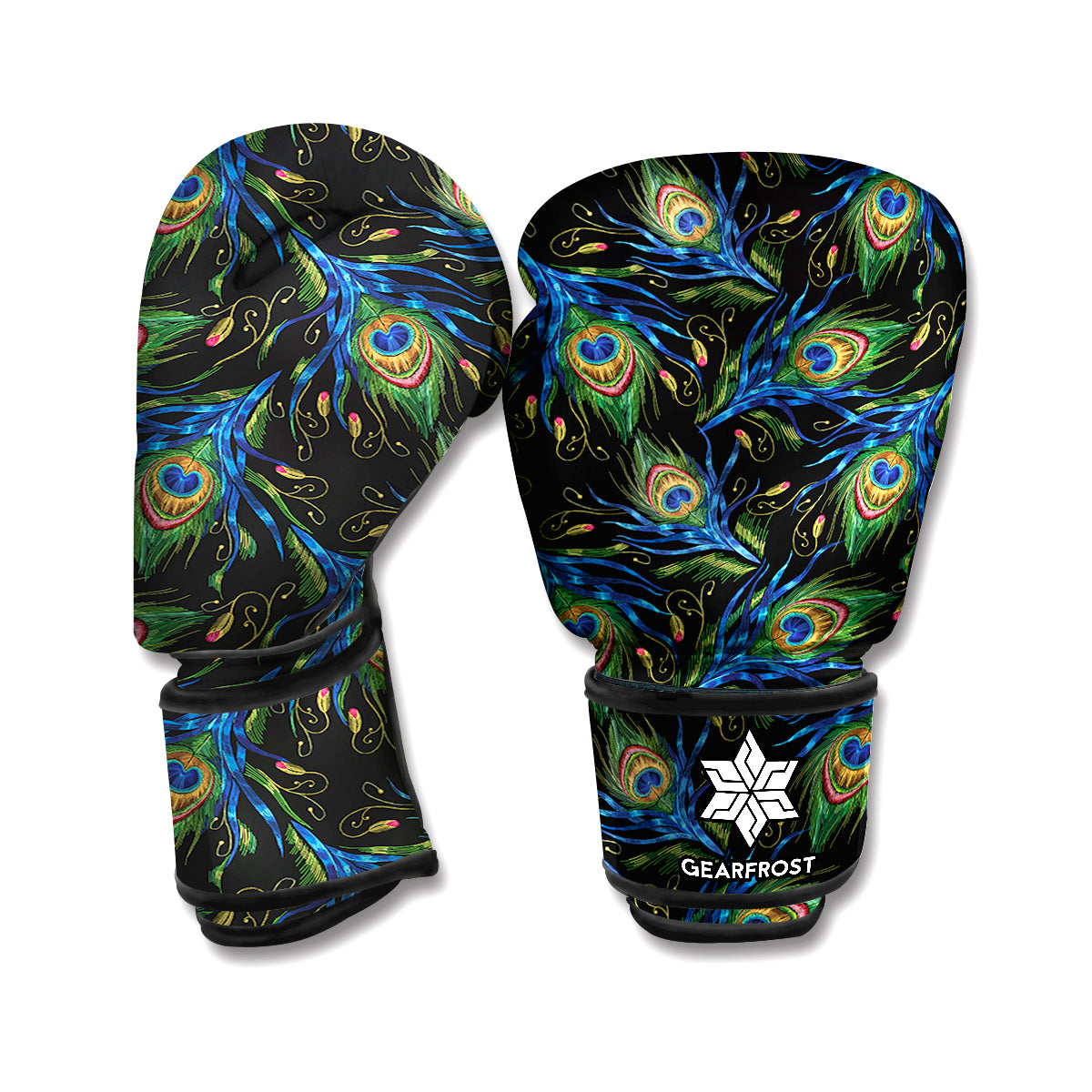 Embroidery Peacock Feather Print Boxing Gloves