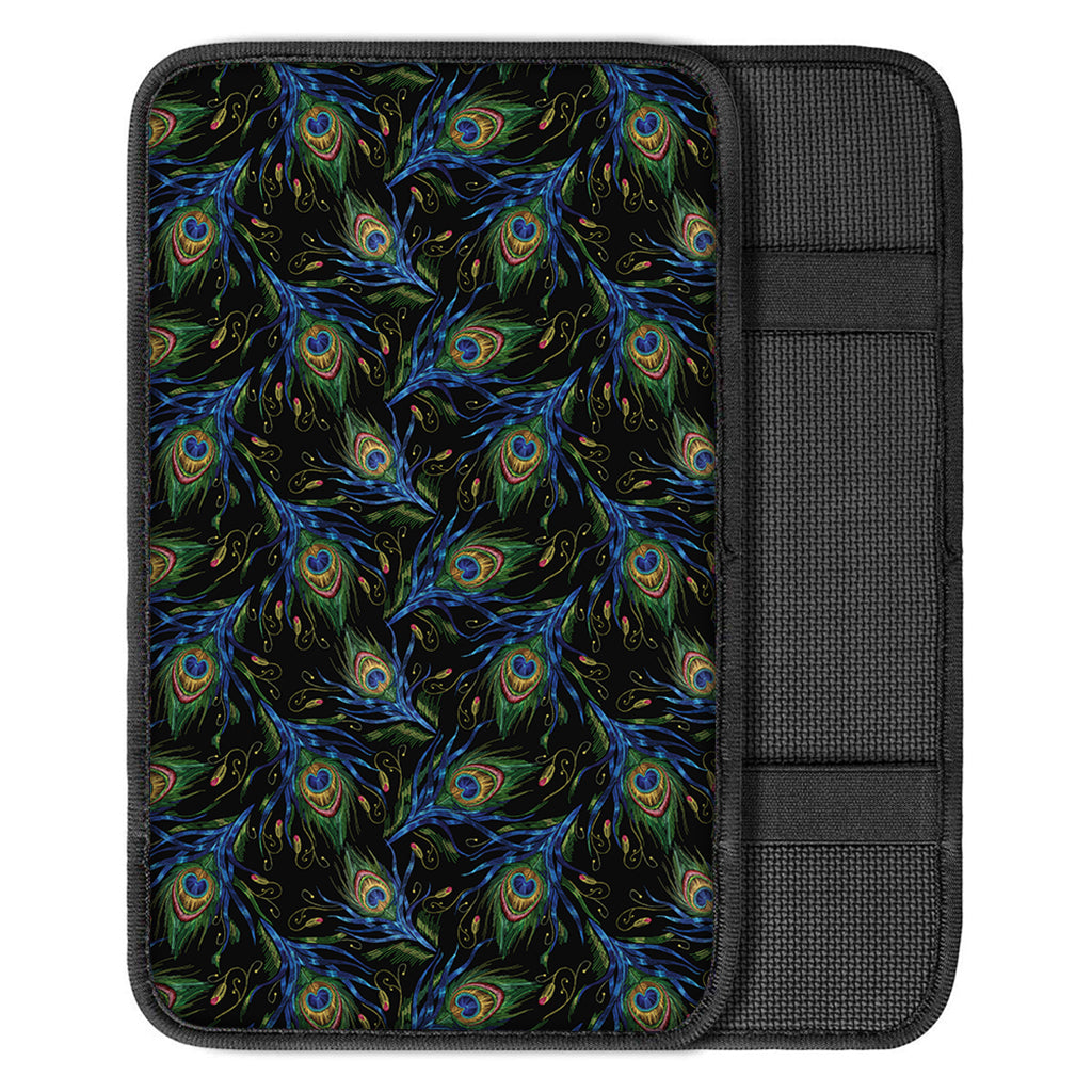 Embroidery Peacock Feather Print Car Center Console Cover