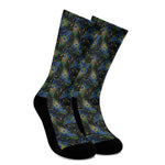 Embroidery Peacock Feather Print Crew Socks
