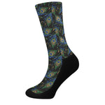 Embroidery Peacock Feather Print Crew Socks