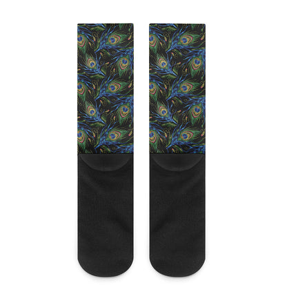 Embroidery Peacock Feather Print Crew Socks