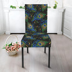 Embroidery Peacock Feather Print Dining Chair Slipcover
