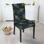 Embroidery Peacock Feather Print Dining Chair Slipcover
