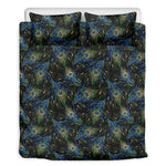 Embroidery Peacock Feather Print Duvet Cover Bedding Set