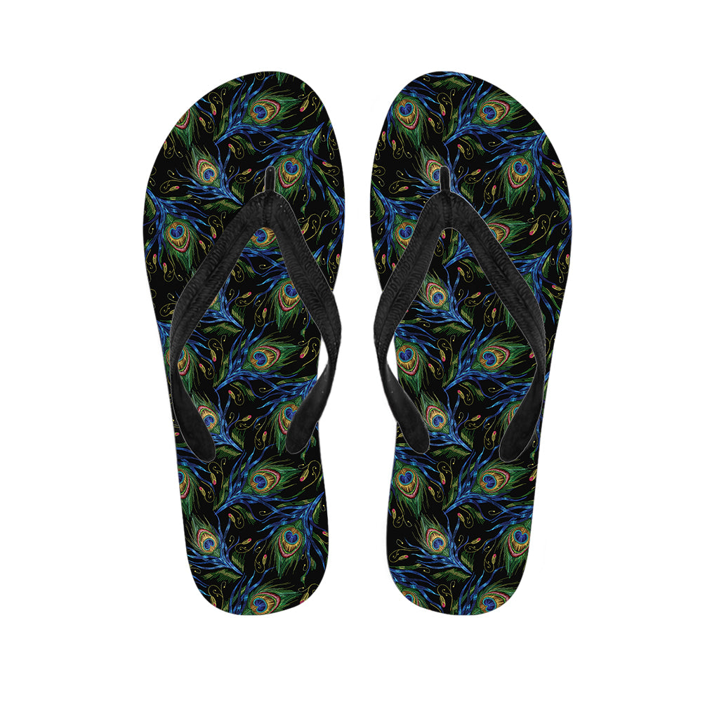 Embroidery Peacock Feather Print Flip Flops