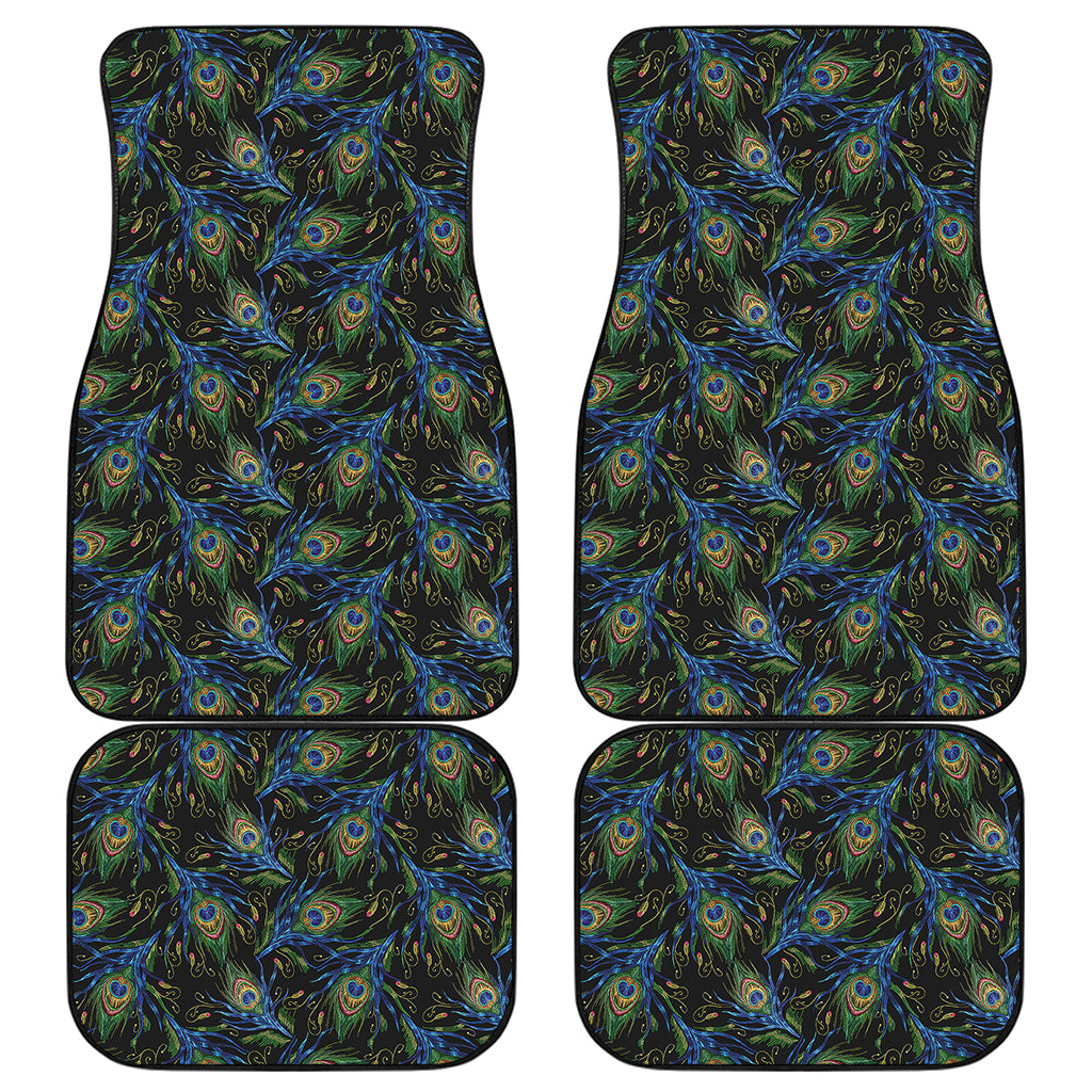Embroidery Peacock Feather Print Front and Back Car Floor Mats