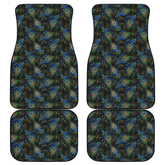Embroidery Peacock Feather Print Front and Back Car Floor Mats
