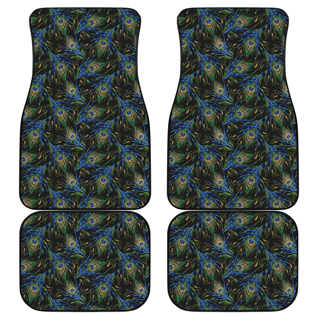 Embroidery Peacock Feather Print Front and Back Car Floor Mats