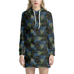 Embroidery Peacock Feather Print Hoodie Dress