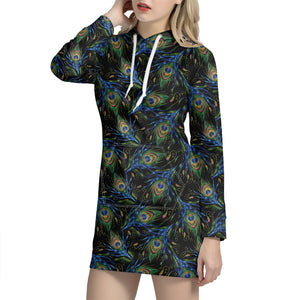 Embroidery Peacock Feather Print Hoodie Dress