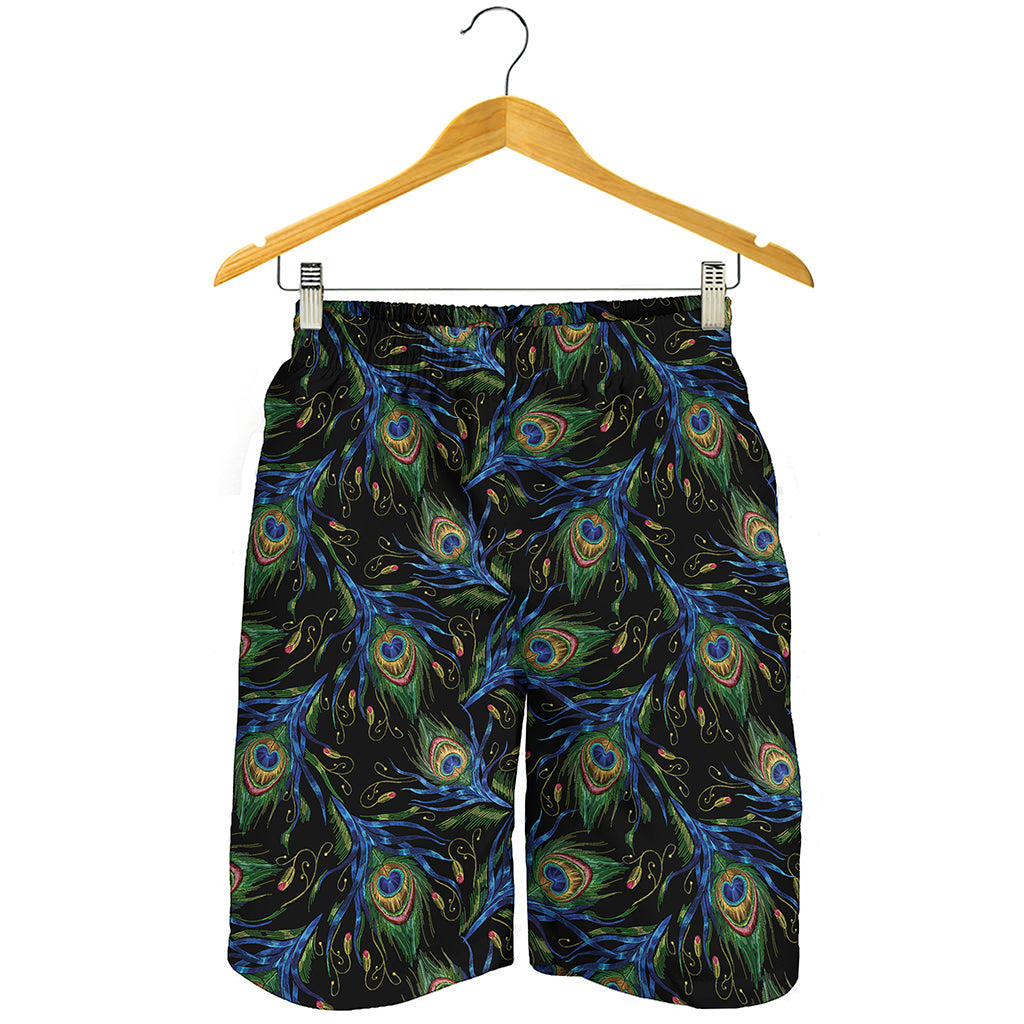 Embroidery Peacock Feather Print Men's Shorts