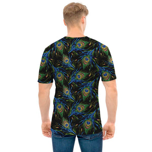 Embroidery Peacock Feather Print Men's T-Shirt