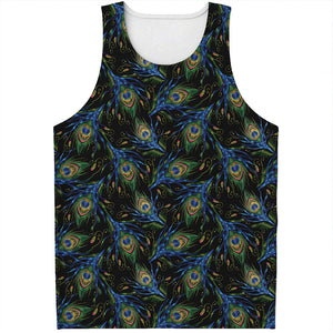 Embroidery Peacock Feather Print Men's Tank Top