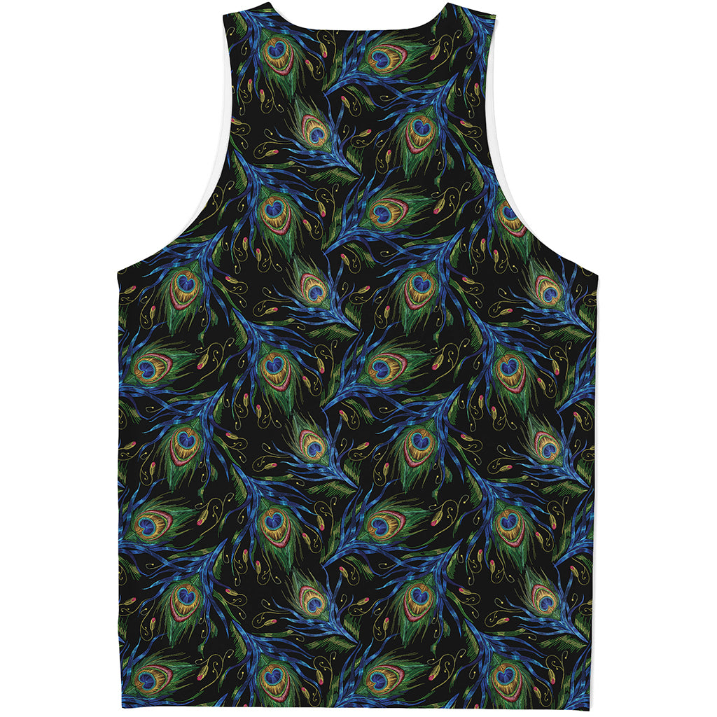 Embroidery Peacock Feather Print Men's Tank Top