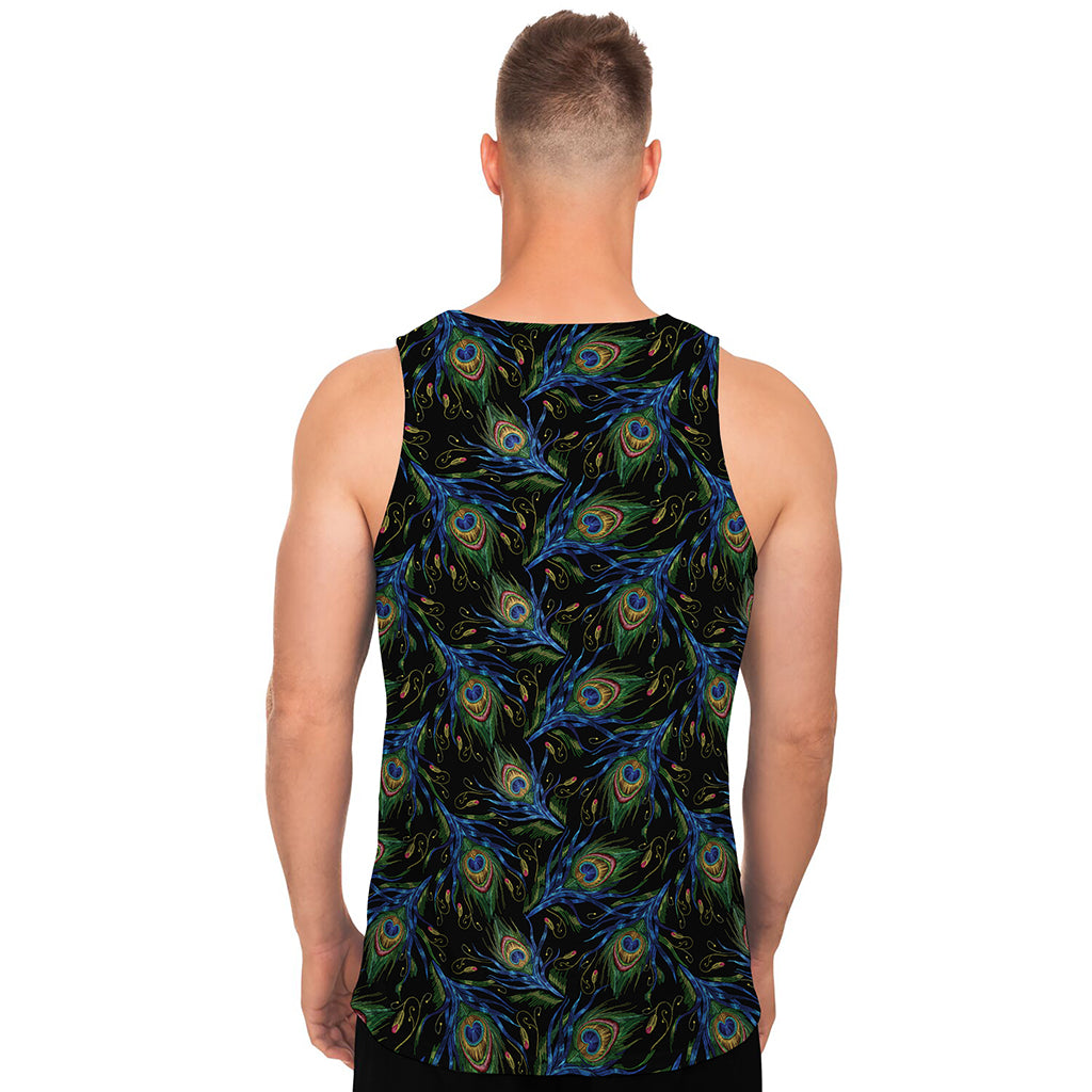 Embroidery Peacock Feather Print Men's Tank Top