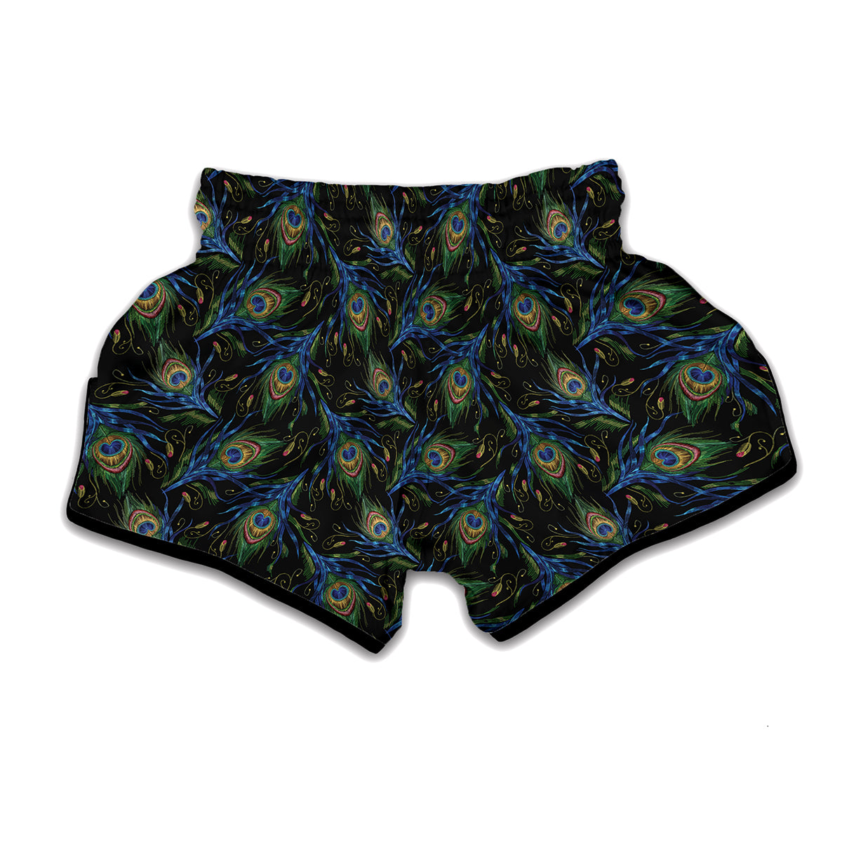 Embroidery Peacock Feather Print Muay Thai Boxing Shorts