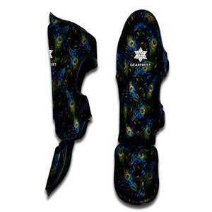 Embroidery Peacock Feather Print Muay Thai Shin Guard