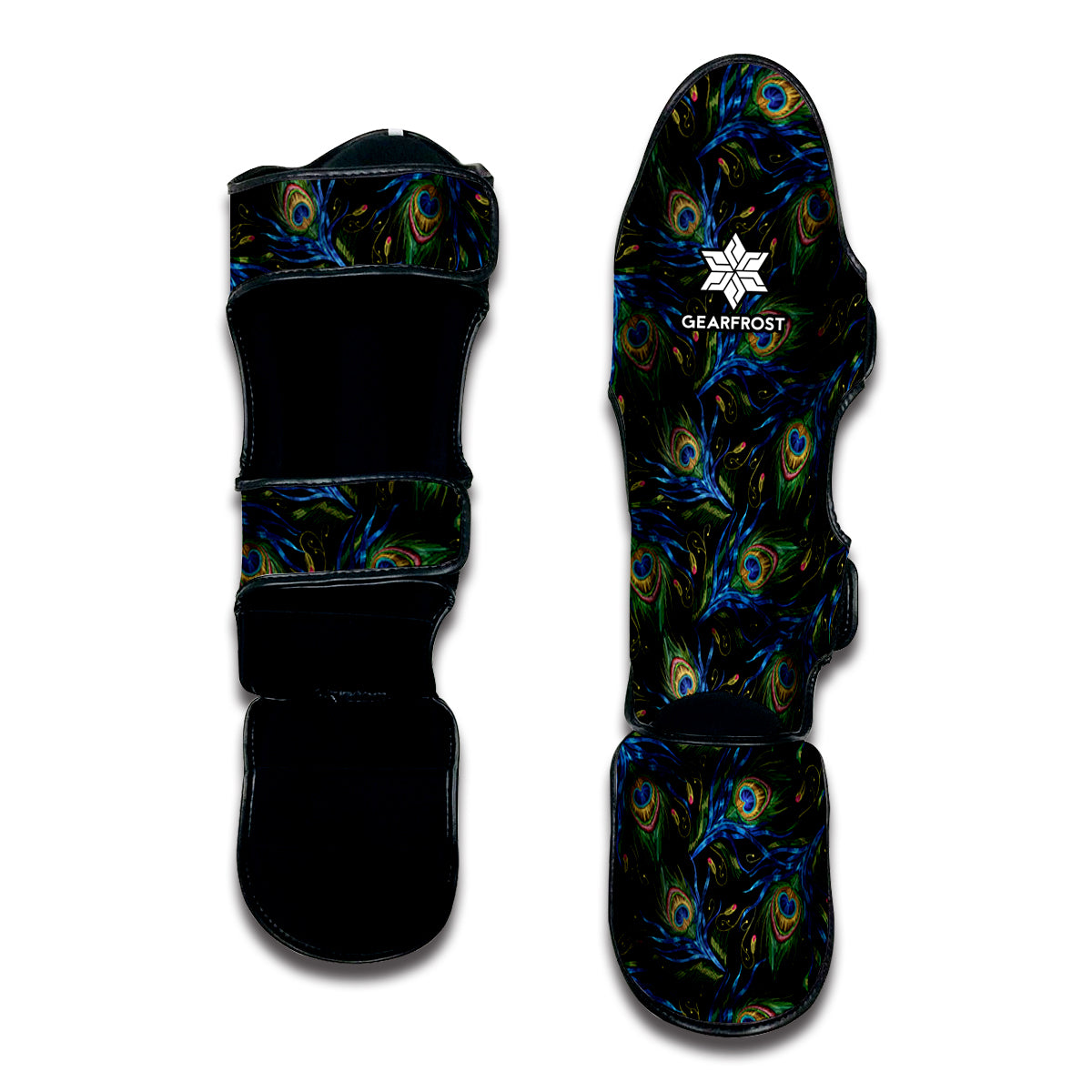 Embroidery Peacock Feather Print Muay Thai Shin Guard