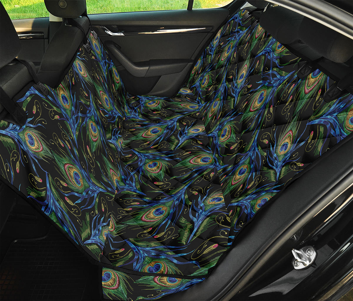 Embroidery Peacock Feather Print Pet Car Back Seat Cover
