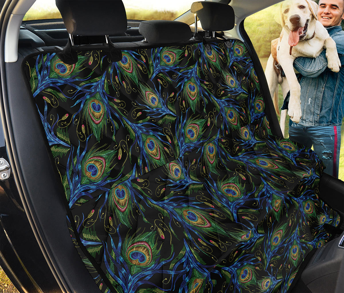 Embroidery Peacock Feather Print Pet Car Back Seat Cover