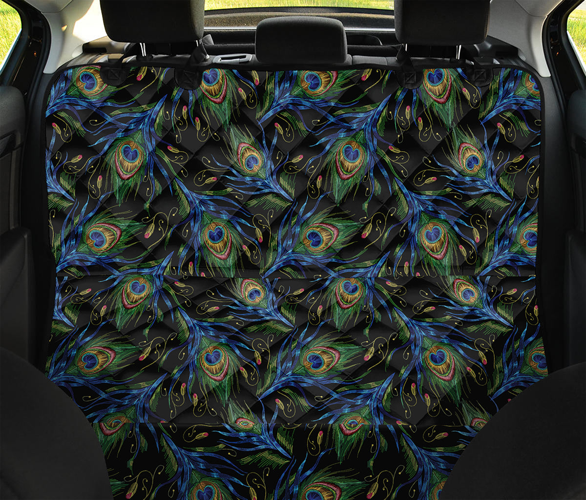 Embroidery Peacock Feather Print Pet Car Back Seat Cover