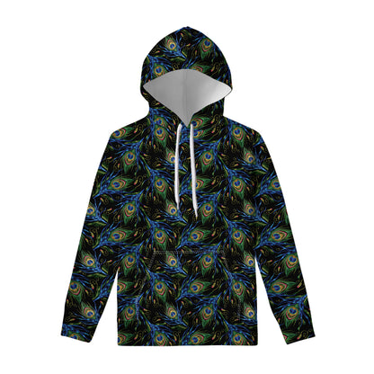 Embroidery Peacock Feather Print Pullover Hoodie