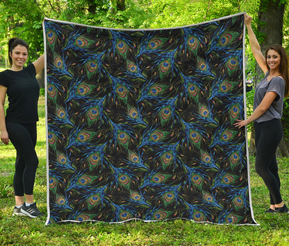 Embroidery Peacock Feather Print Quilt