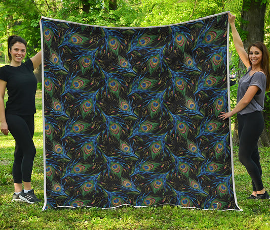 Embroidery Peacock Feather Print Quilt