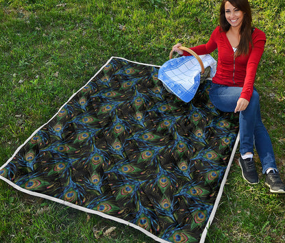 Embroidery Peacock Feather Print Quilt