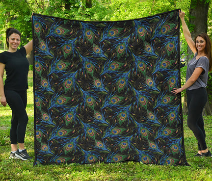 Embroidery Peacock Feather Print Quilt