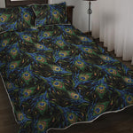 Embroidery Peacock Feather Print Quilt Bed Set