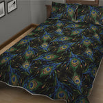 Embroidery Peacock Feather Print Quilt Bed Set