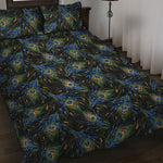 Embroidery Peacock Feather Print Quilt Bed Set