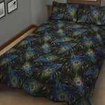 Embroidery Peacock Feather Print Quilt Bed Set