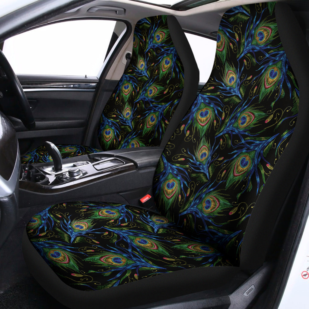 Embroidery Peacock Feather Print Universal Fit Car Seat Covers