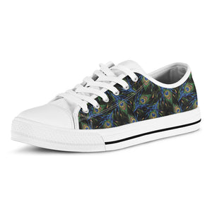 Embroidery Peacock Feather Print White Low Top Shoes