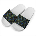 Embroidery Peacock Feather Print White Slide Sandals