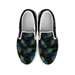 Embroidery Peacock Feather Print White Slip On Shoes