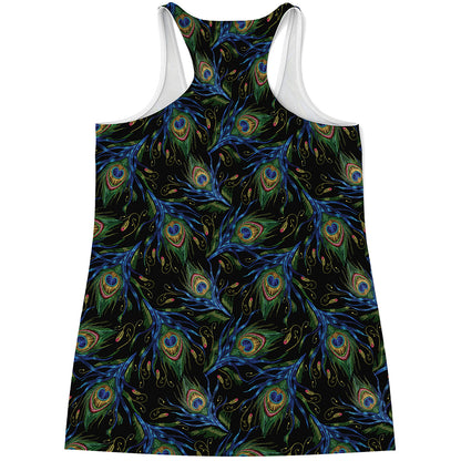 Embroidery Peacock Feather Print Women's Racerback Tank Top
