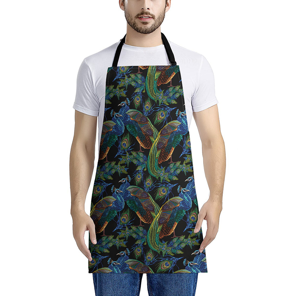 Embroidery Peacock Pattern Print Apron