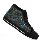 Embroidery Peacock Pattern Print Black High Top Shoes