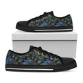 Embroidery Peacock Pattern Print Black Low Top Sneakers