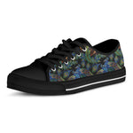 Embroidery Peacock Pattern Print Black Low Top Shoes