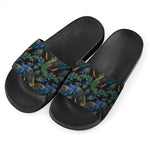 Embroidery Peacock Pattern Print Black Slide Sandals