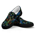 Embroidery Peacock Pattern Print Black Slip On Sneakers